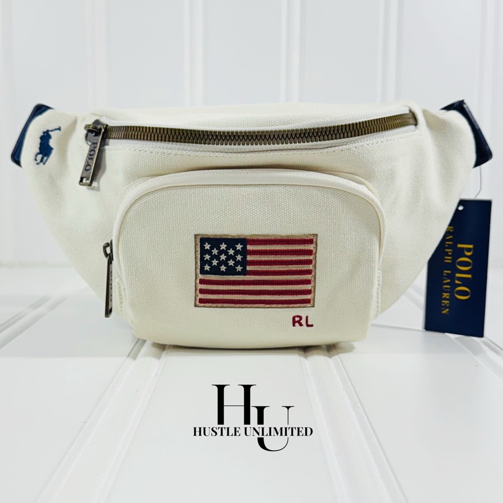 Polo Ralph Lauren US Flag Patch 3 Pocket Estate Cream Fanny Pack Waist Pack